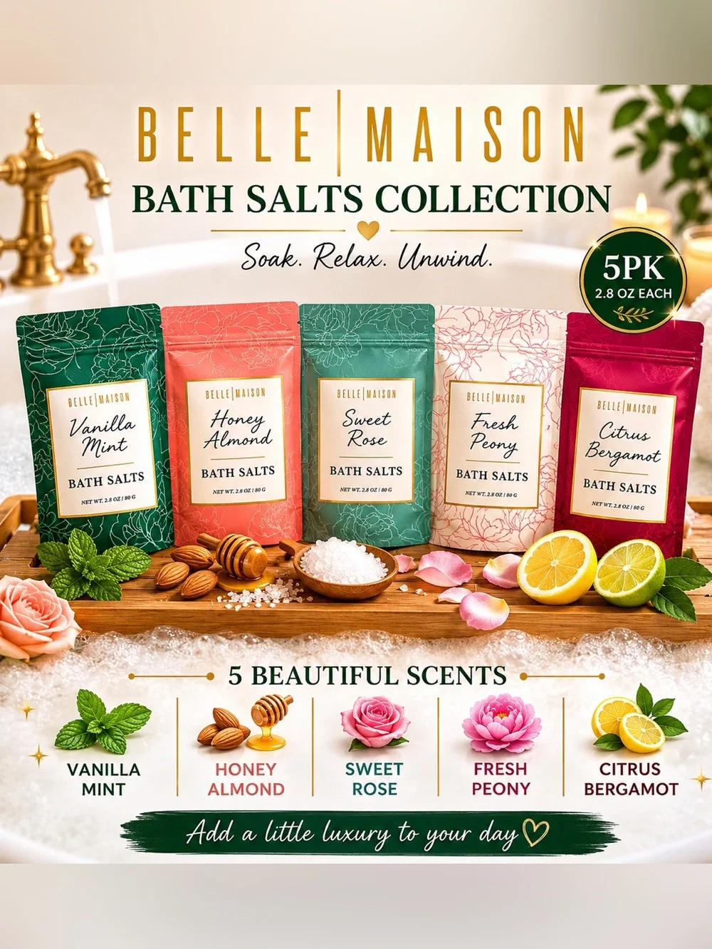 Belle Maison Bath Salts Collection 5-Pack – New